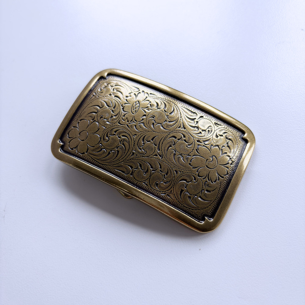 Antique Bronze Plated Southwest Flower Cowgirl Belt Buckle