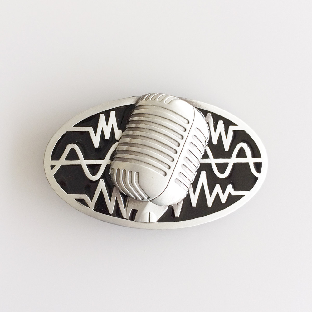 Vintage Black Enamel Microphone Music Oval Belt Buckle Gurtelschnalle Boucle de ceinture