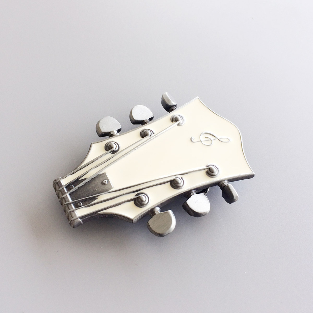 Vintage White Enamel Guitar Music Belt Buckle Gurtelschnalle Boucle de ceinture
