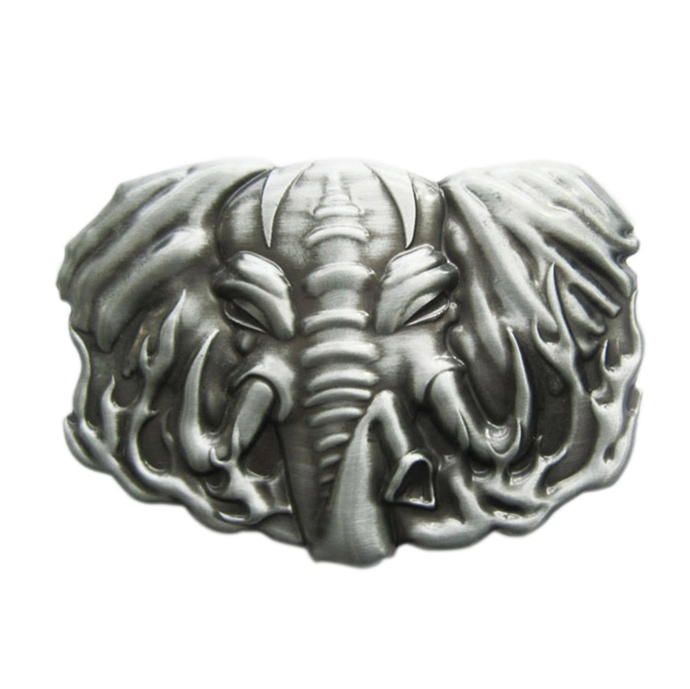 Antique Brushed Silver Elephant Western Heavy Metal Belt Buckle