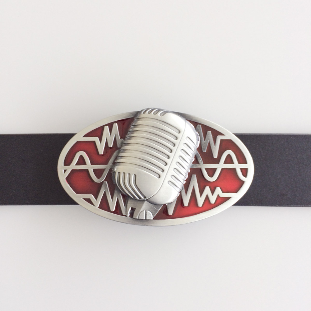 Vintage Red Enamel Microphone Music Oval Belt Buckle Gurtelschnalle Boucle