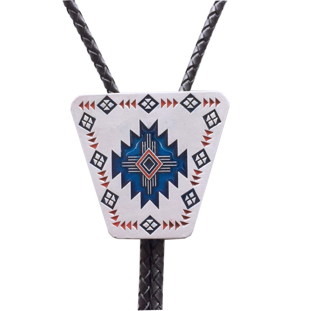Antique Silver Enamel Western Southwest Totem Bolo Tie BOLOTIE-003