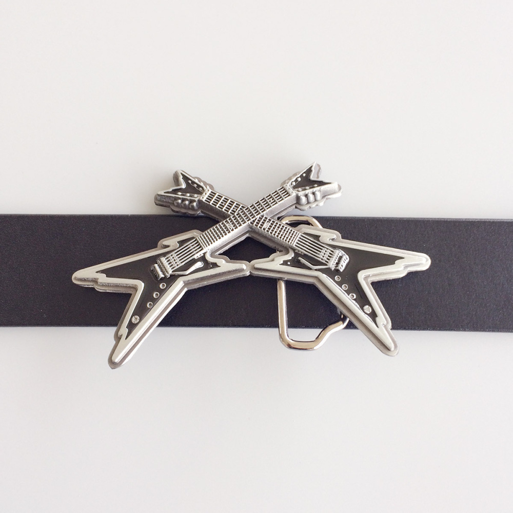 Vintage Black Enamel Cross Electric Guitar Belt Buckle Gurtelschnalle Boucle de ceinture