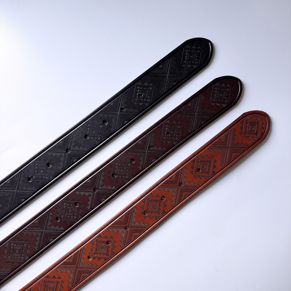Western Southwest Laser Engrave Black Genuine Leather Belt With Solid Brass Buckle BELT1-028BK