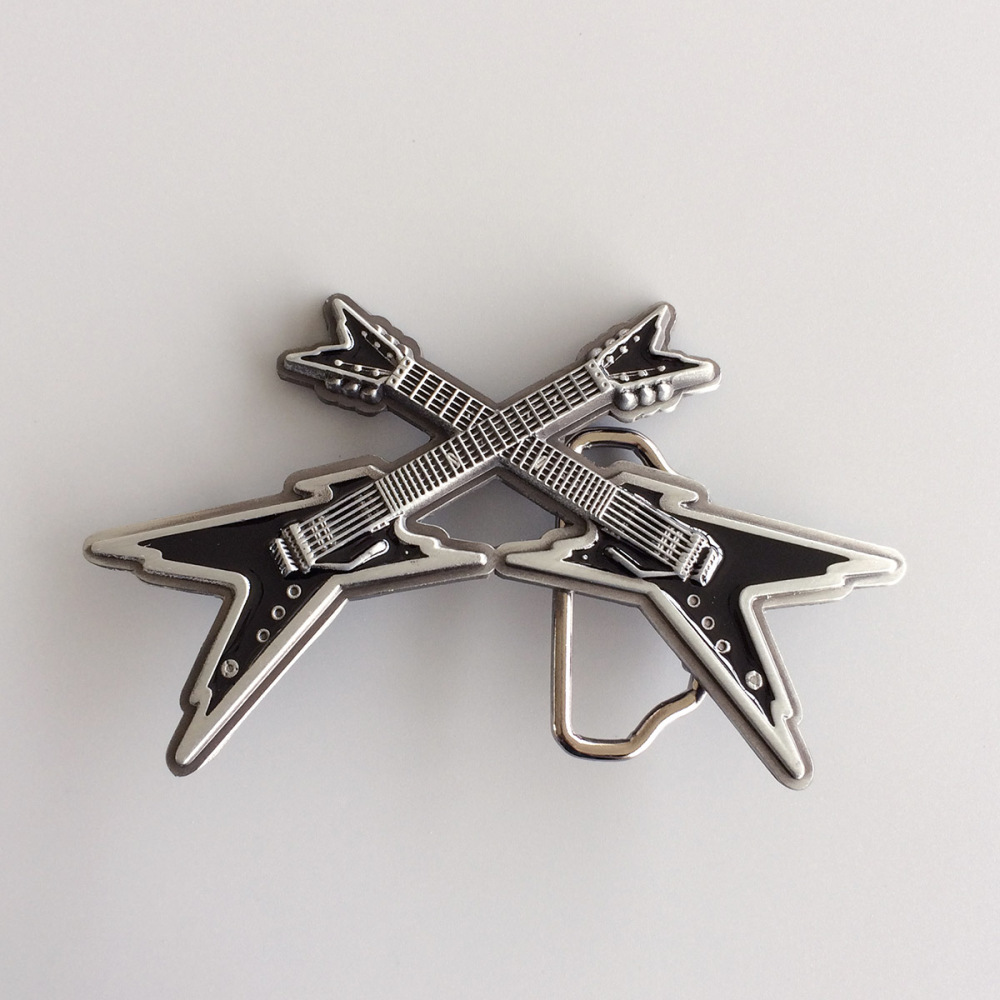 Vintage Black Enamel Cross Electric Guitar Belt Buckle Gurtelschnalle Boucle de ceinture