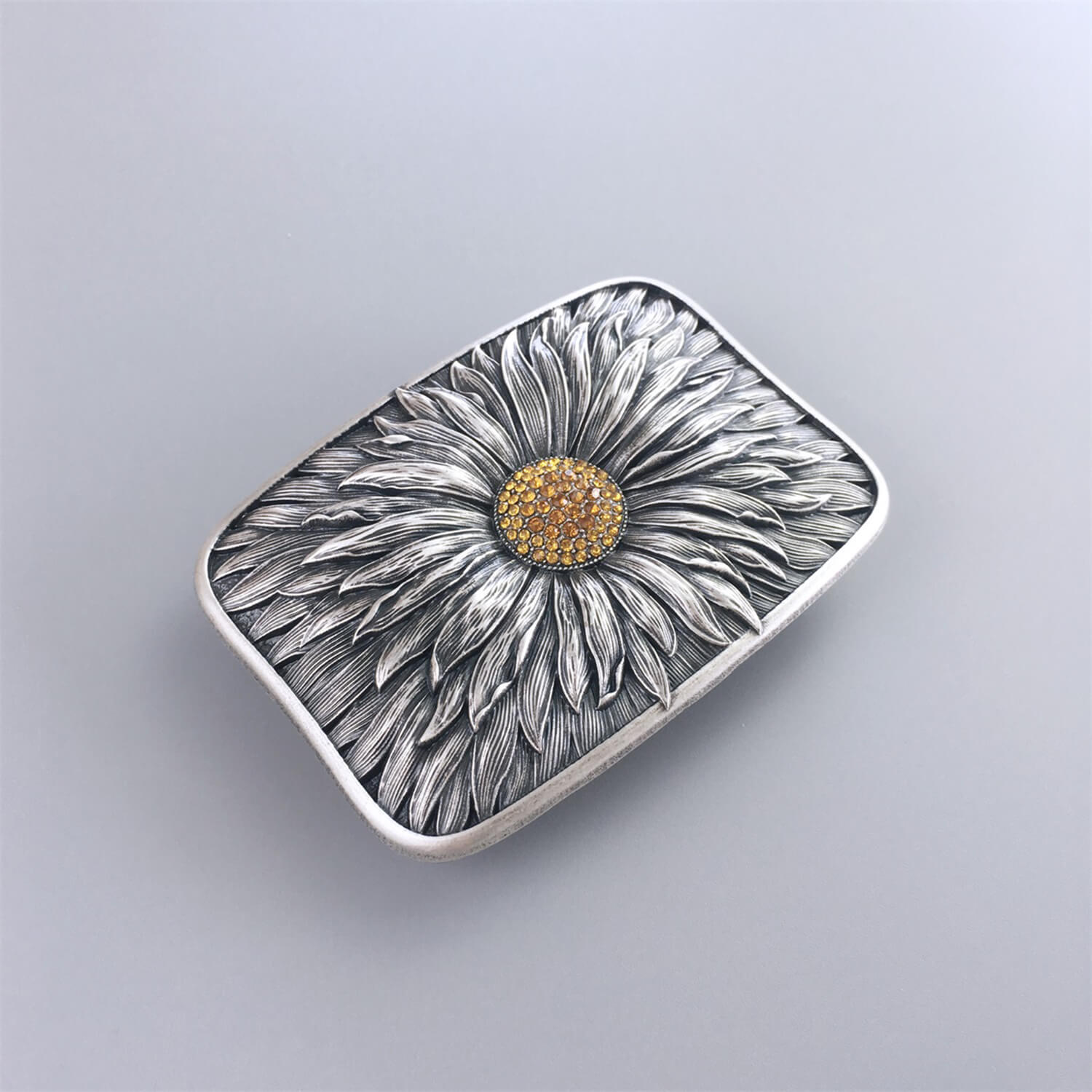 JEAN'S FRIEND Vintage Silver Plated Rhinestones Blooming Daisy Bling Belt Buckle