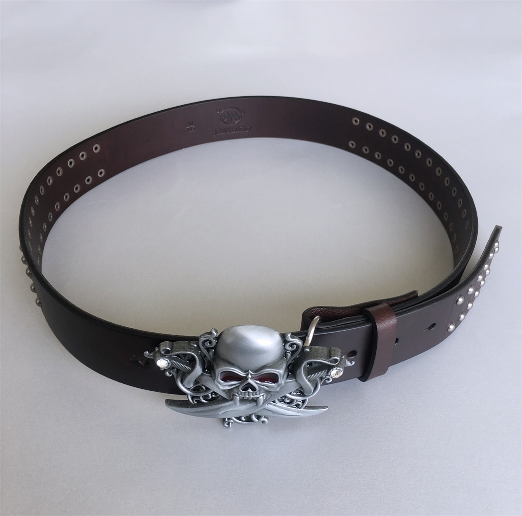 New Leather Belt | Emo Gothic Skull Brown Studded Genuine Leather Belt BELT-006BW-SK015