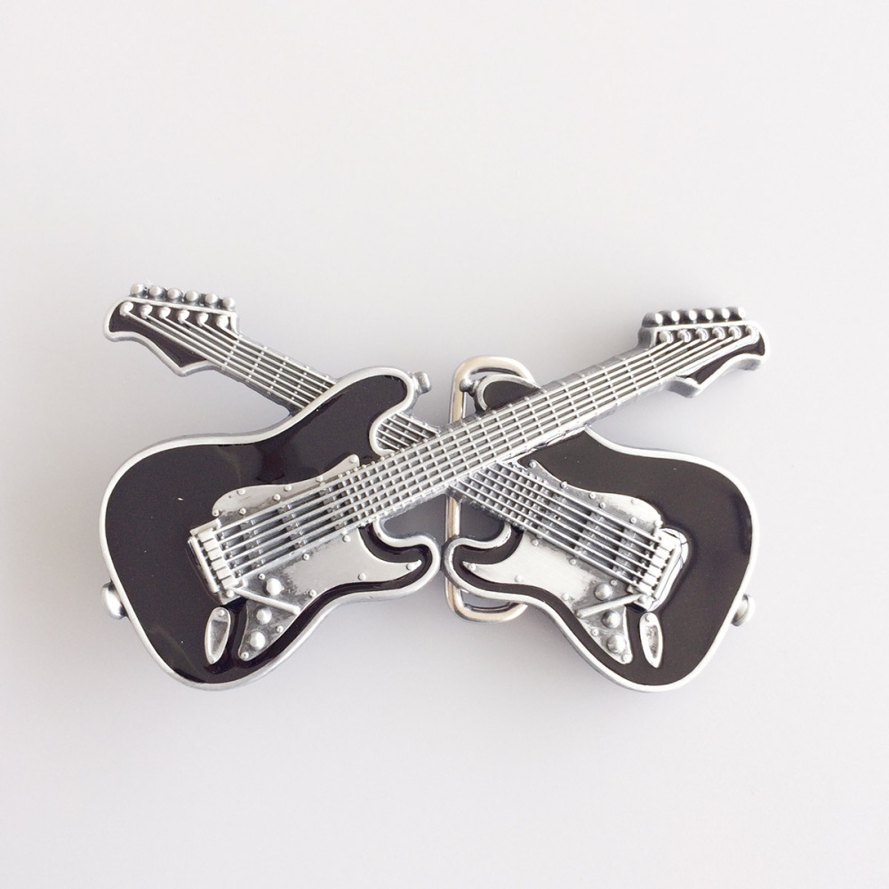 Vintage Black Enamel Cross Guitars Music Belt Buckle Gurtelschnalle Boucle de ceinture