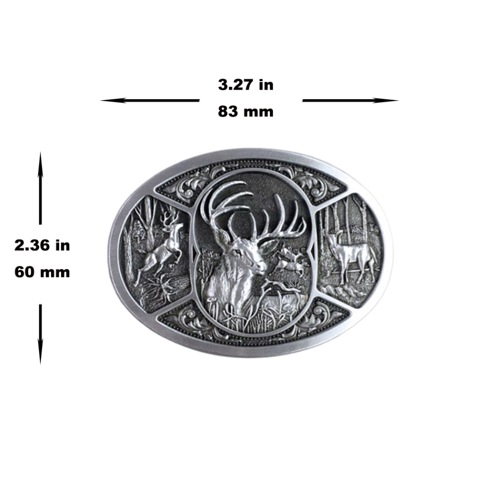 Antique Brushed Silver Western Deer Wildlife Oval Belt Buckle BUCKLE-WT151AS
