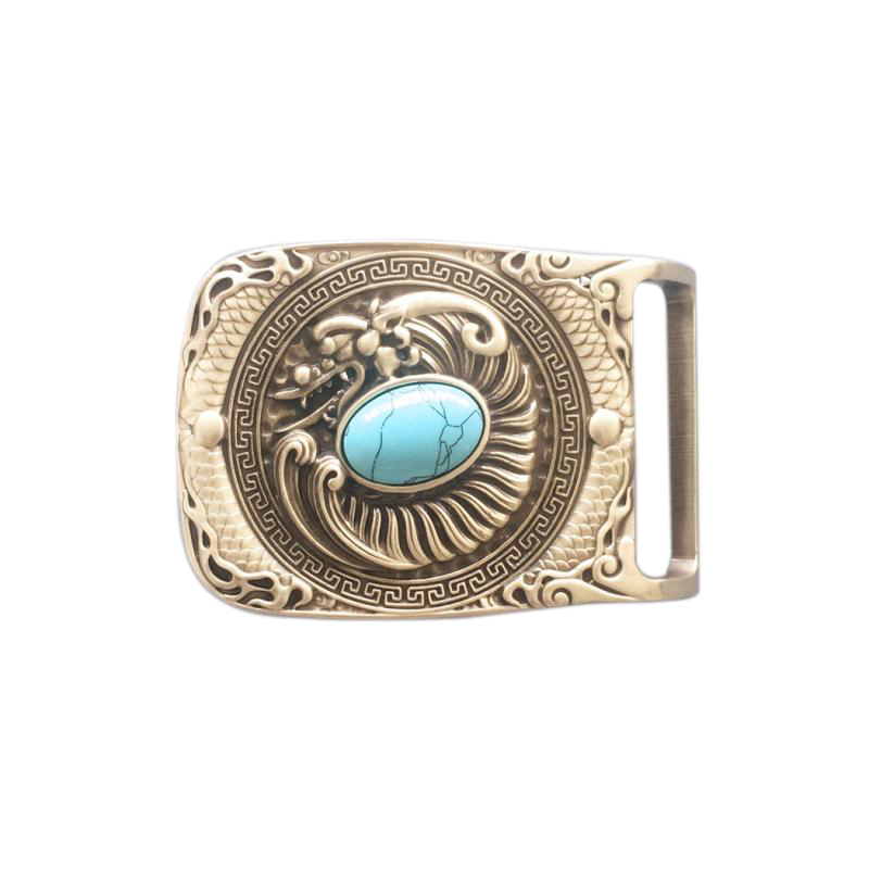 Western Dragon Solid Brass Rectangle Belt Buckle BUCKLE-BT001