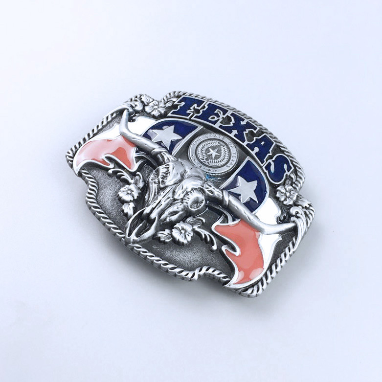 Vintage Style Longhorn Bull State Enamel Cowboy Belt Buckle