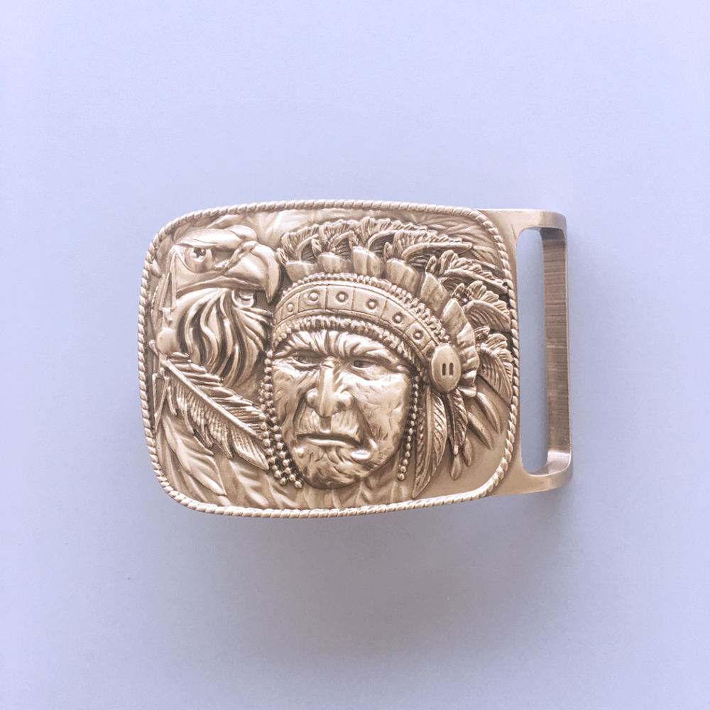 Western Eagle Chief Cowboy Solid Brass Belt Buckle BUCKLE-BS011