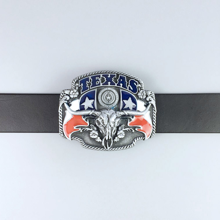 Vintage Style Longhorn Bull State Enamel Cowboy Belt Buckle