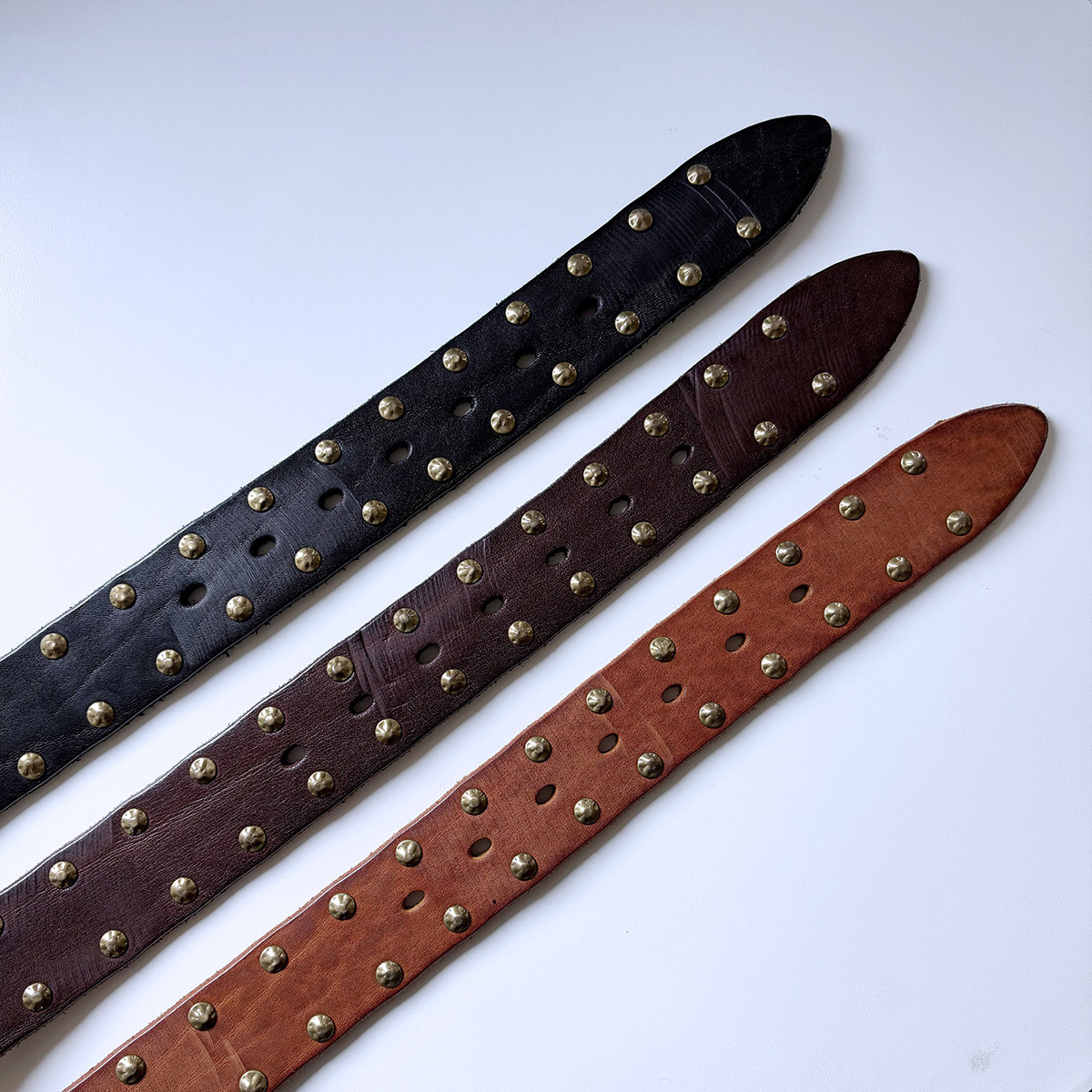 Copper Rivets Black Genuine Leather Belt With Brass Pin Buckle BELT1-019BK