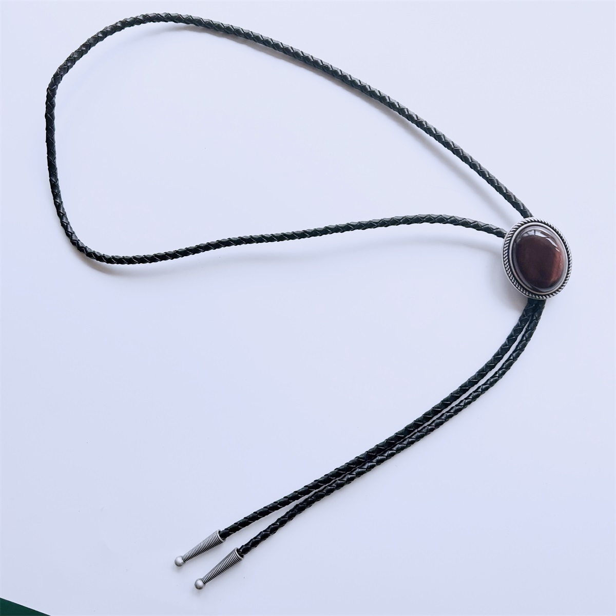 Vintage Silver Western Wildlife Red Tiger Eye Stone Oval Bolo Tie BOLOTIE-024SL