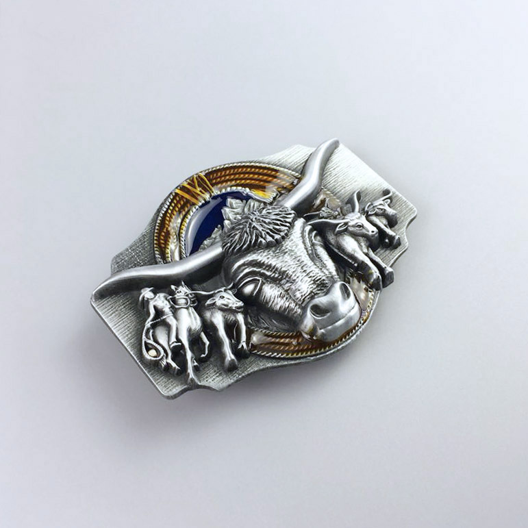 Vintage Enamel Longhorn Rodeo Bull Western Belt Buckle Gurtelschnalle Boucle de ceinture