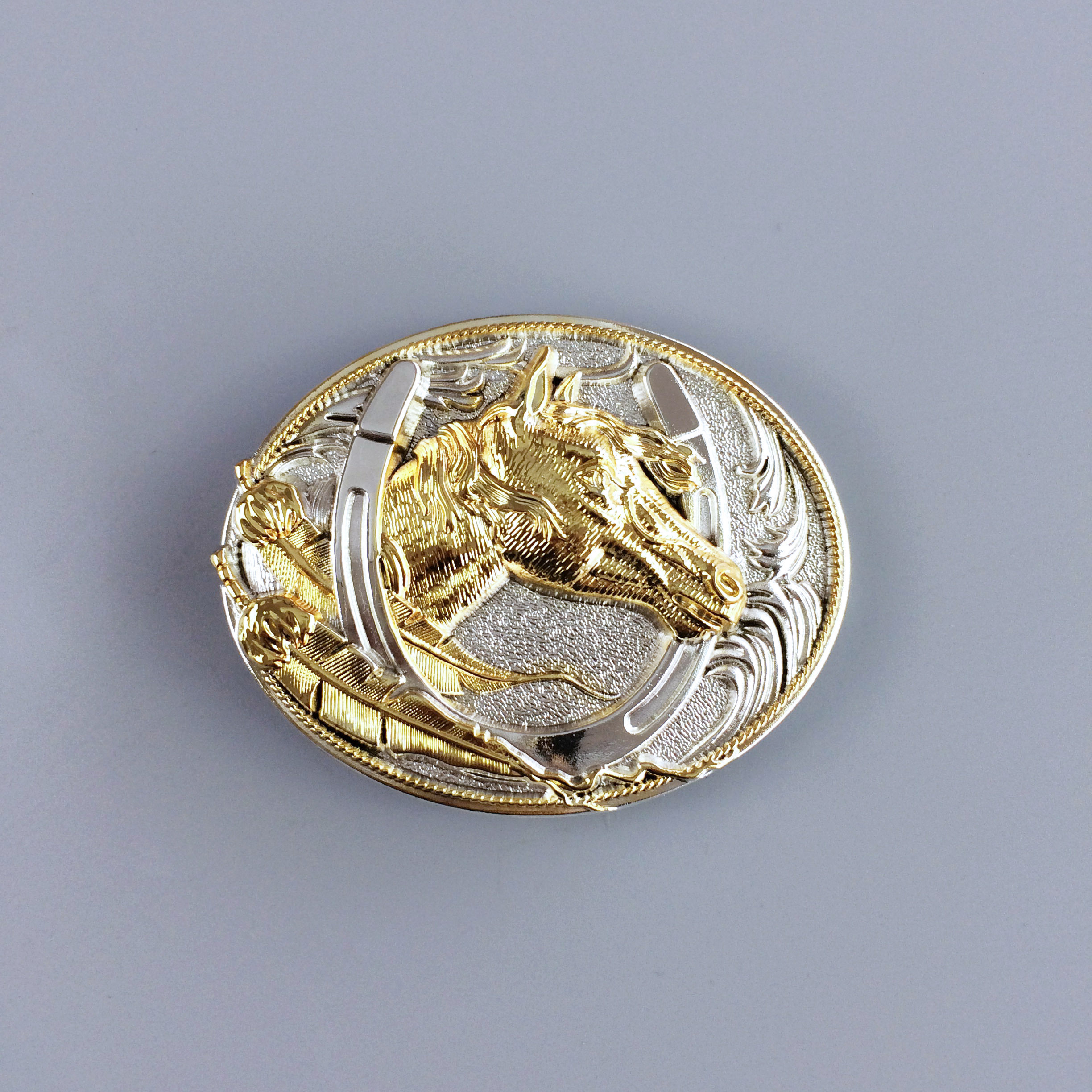 Two-Tone Silver Gold Plated Horse HorseShoe Belt Buckle