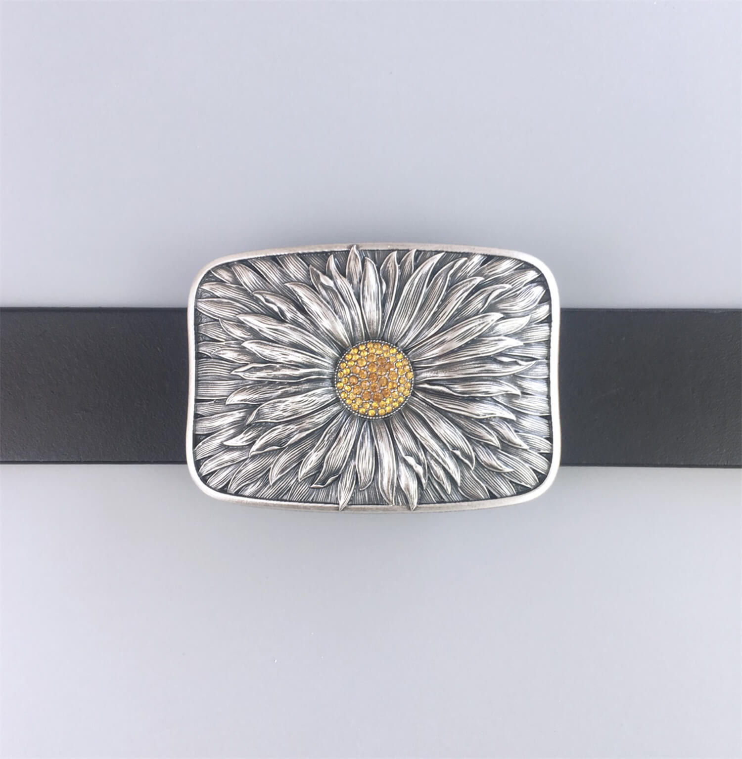 JEAN'S FRIEND Vintage Silver Plated Rhinestones Blooming Daisy Bling Belt Buckle