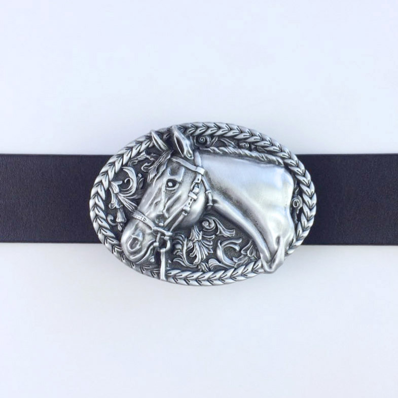 Vintage Style Western Rope Horse Cowboy Oval Belt Buckle