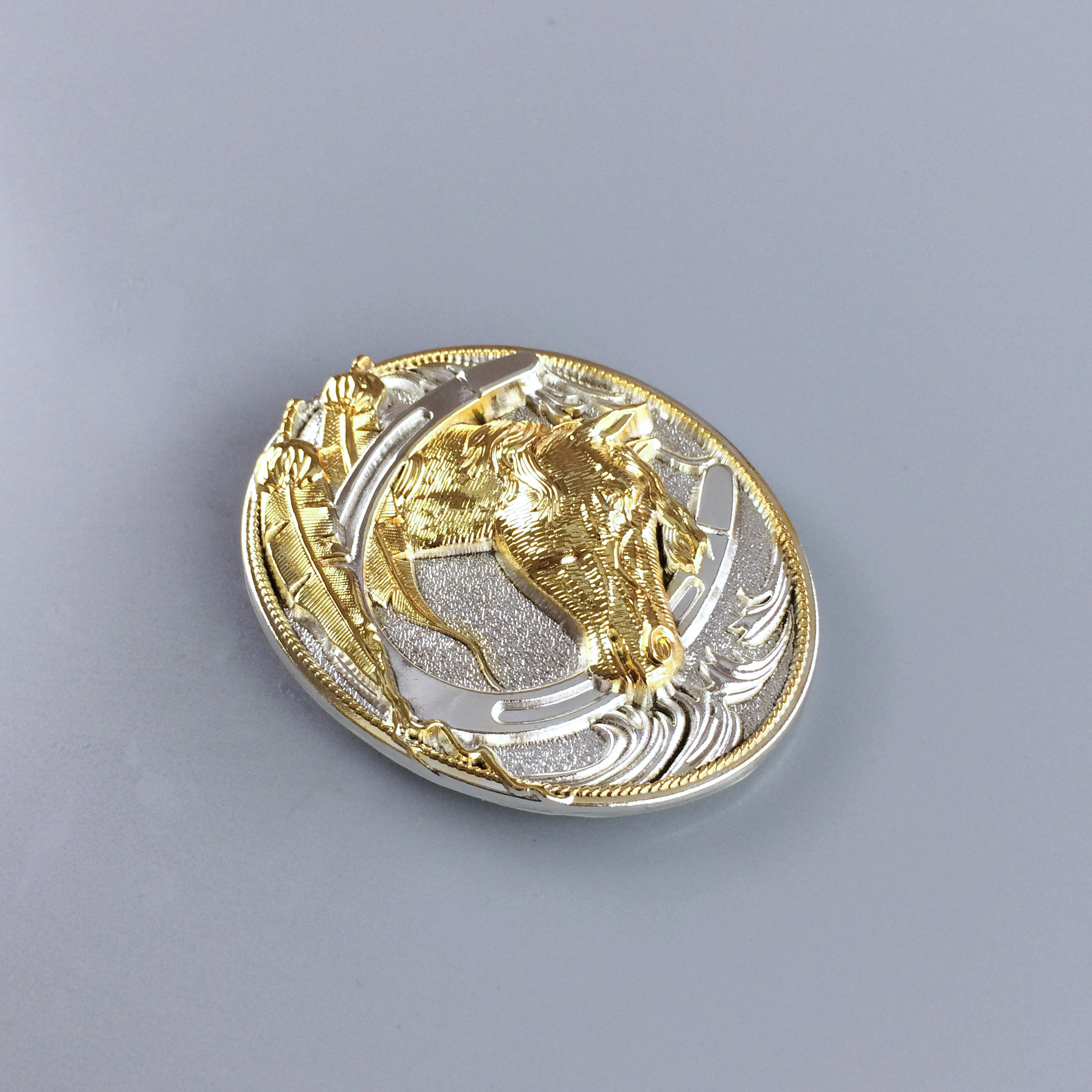 Two-Tone Silver Gold Plated Horse HorseShoe Belt Buckle