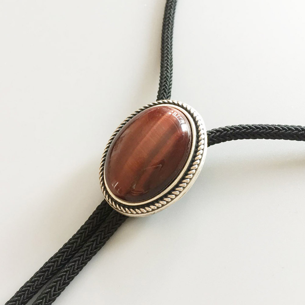 Red Tiger Eye Stone Western Oval Bolo Tie With Braided Fiber Rope BOLOTIE-024SK