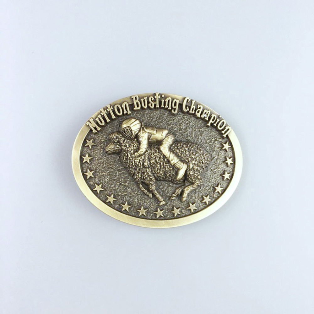 Antique Bronze Mutton Busting Cowboy Cowgirl Wildlife Belt Buckle BUCKLE-WT106AB