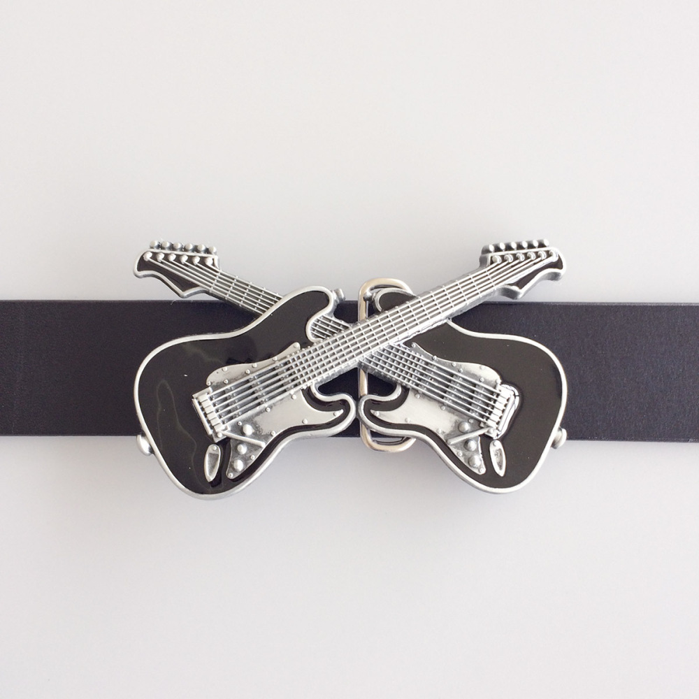 Vintage Black Enamel Cross Guitars Music Belt Buckle Gurtelschnalle Boucle de ceinture