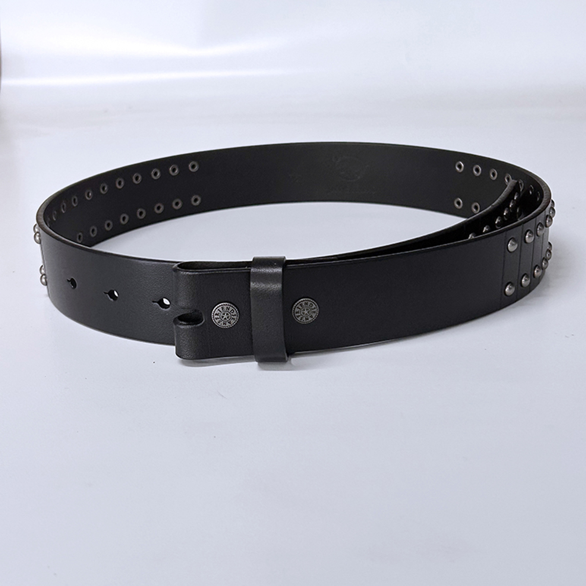 Black Punk Nails Studded Genuine Leather Belt Brass Snap On Belt BELT1-006BKN