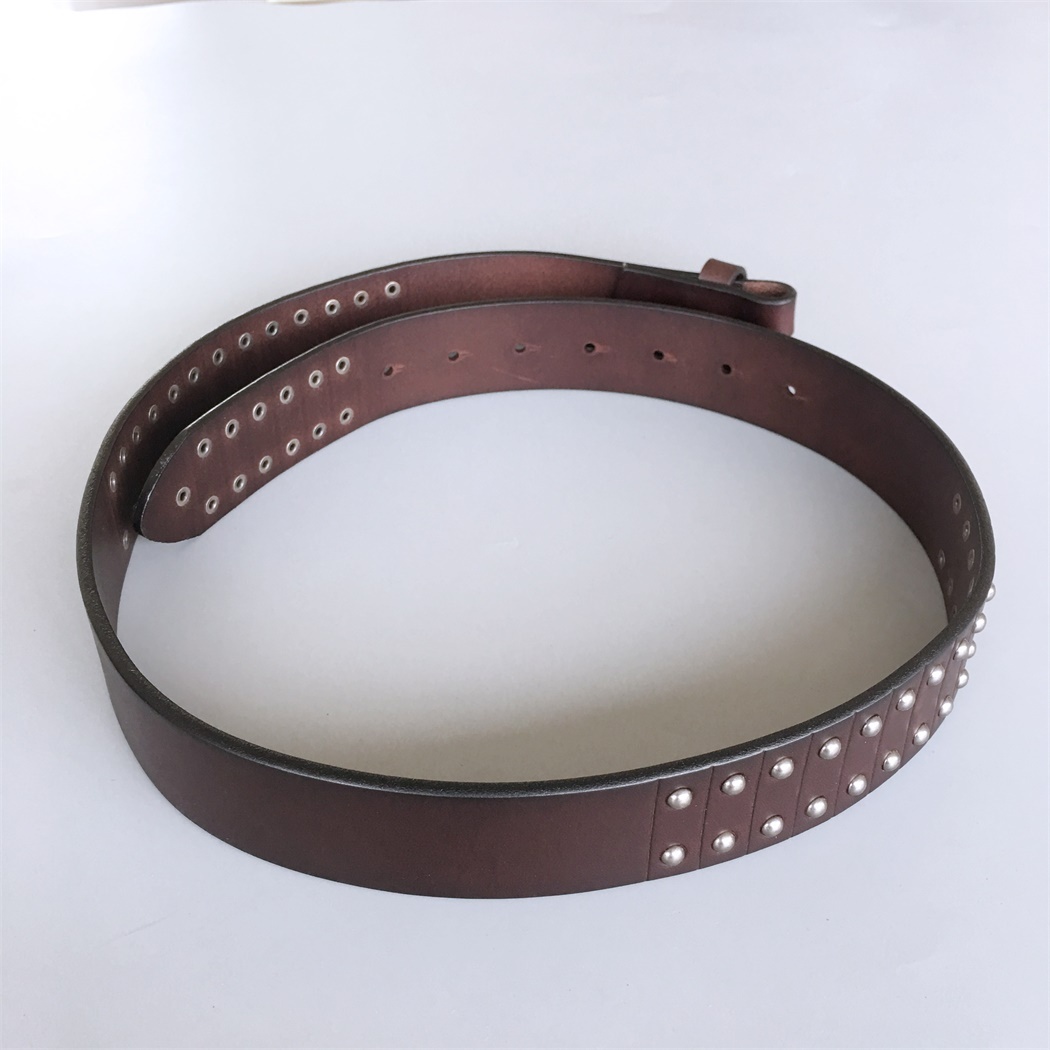 Nails Studded Dark Coffee Color Genuine Leather Belt Solid Real Leather Belt Gurtel BELT1-006BW