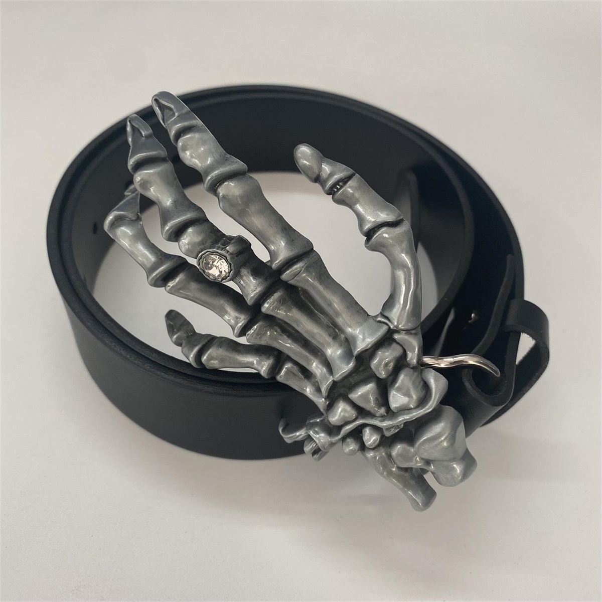 Vintage Style Skull Hand Belt Buckle With Black Genuine Leather Belt BELT-014BK-SK046