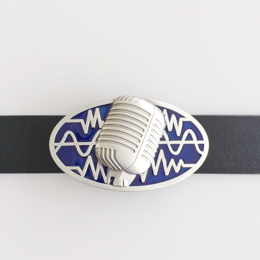Vintage Blue Enamel Microphone Music Oval Belt Buckle Gurtelschnalle Boucle