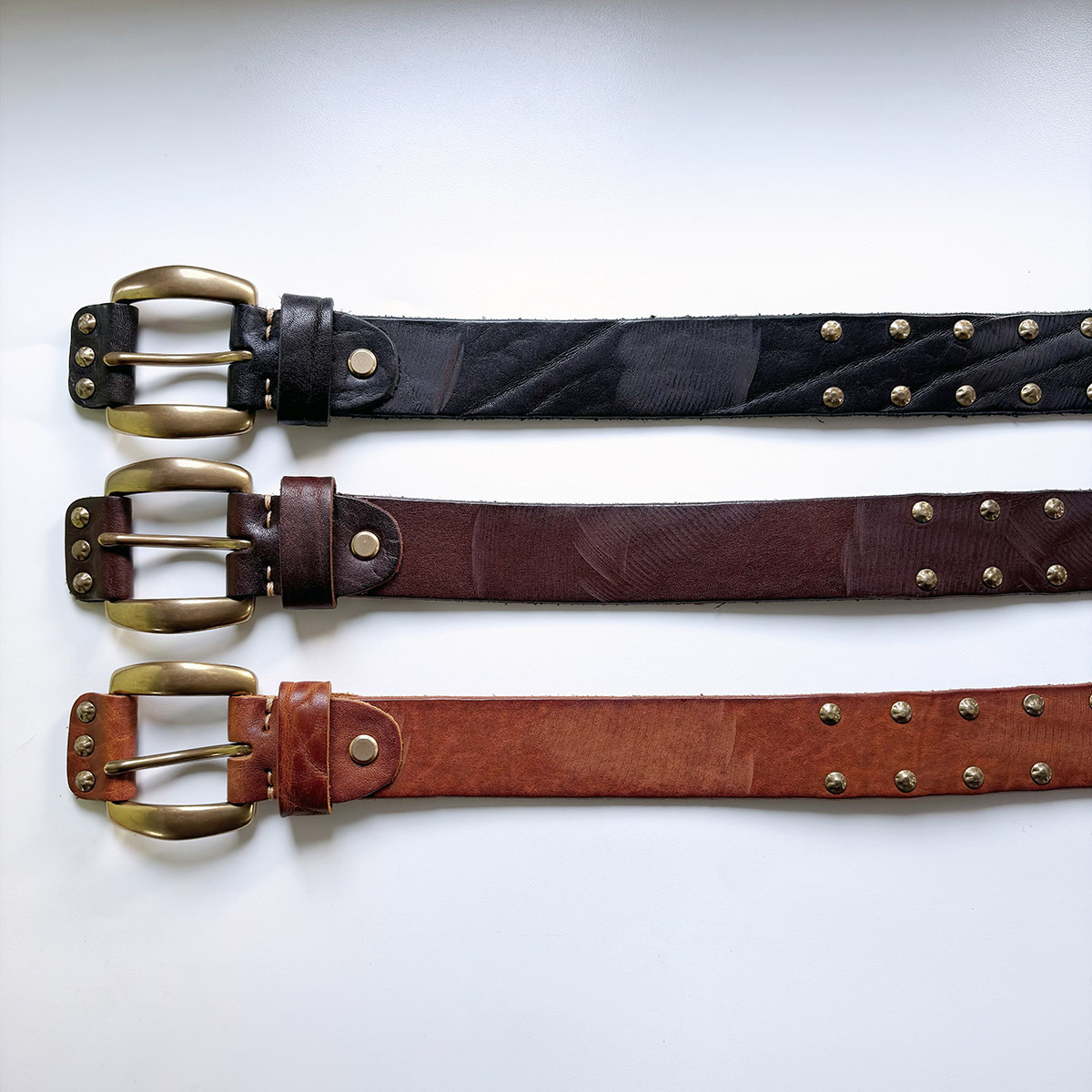 Copper Rivets Black Genuine Leather Belt With Brass Pin Buckle BELT1-019BK