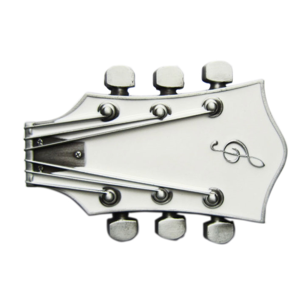 Vintage White Enamel Guitar Music Belt Buckle Gurtelschnalle Boucle de ceinture