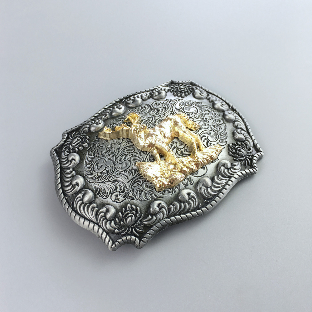 Western Cowboy Rodeo Deer Double Color Belt Buckle