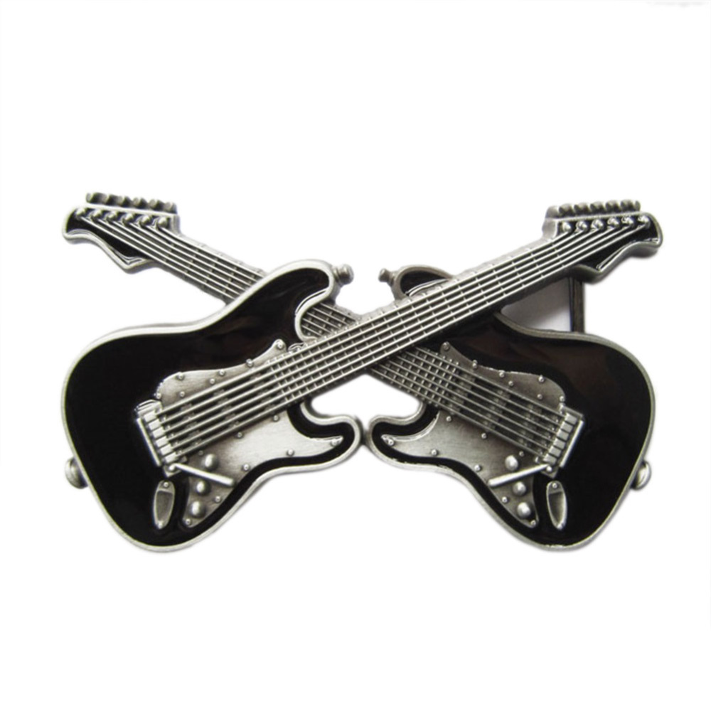 Vintage Black Enamel Cross Guitars Music Belt Buckle Gurtelschnalle Boucle de ceinture