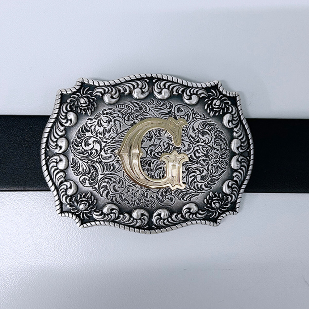 Vintage Silver With Gold Plated A - Z Initial Letter Western Cowboy Cowgirl Belt Buckle BUCKLE-LE010VSG