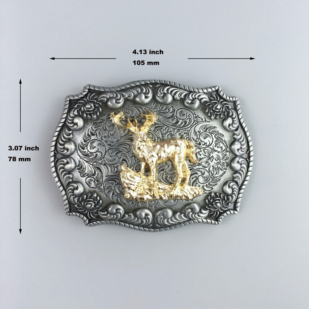 Western Cowboy Rodeo Deer Double Color Belt Buckle BUCKLE-WT134