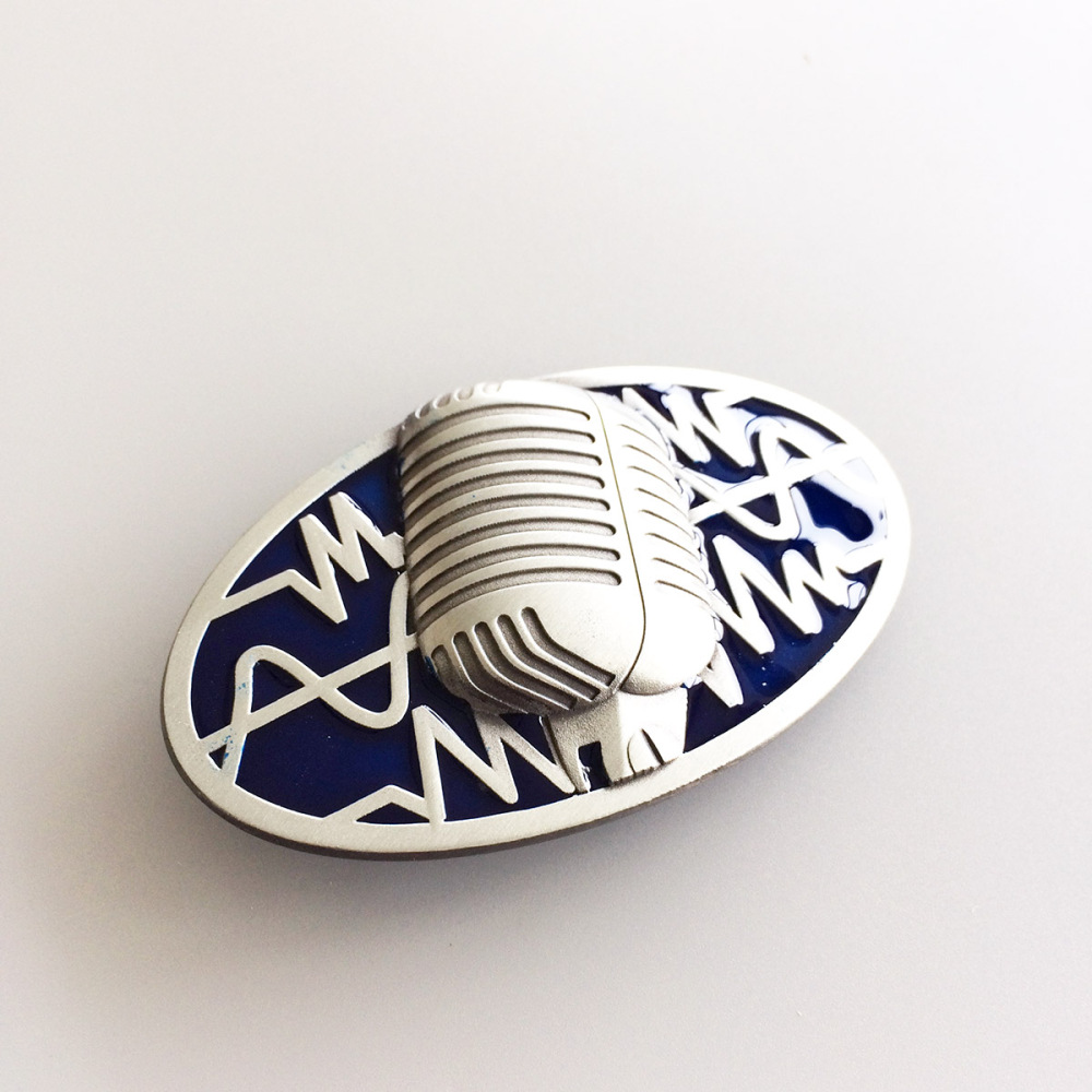 Vintage Blue Enamel Microphone Music Oval Belt Buckle Gurtelschnalle Boucle