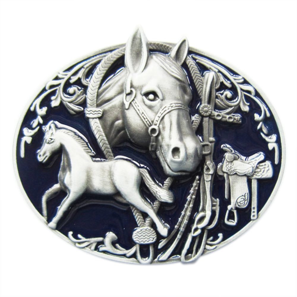 Vintage Style Horses Rodeo Cowboy Oval Belt Buckle