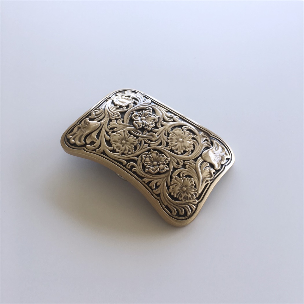 Western Flower Southwest Rectangle Solid Brass Belt Buckle BUCKLE-BS014