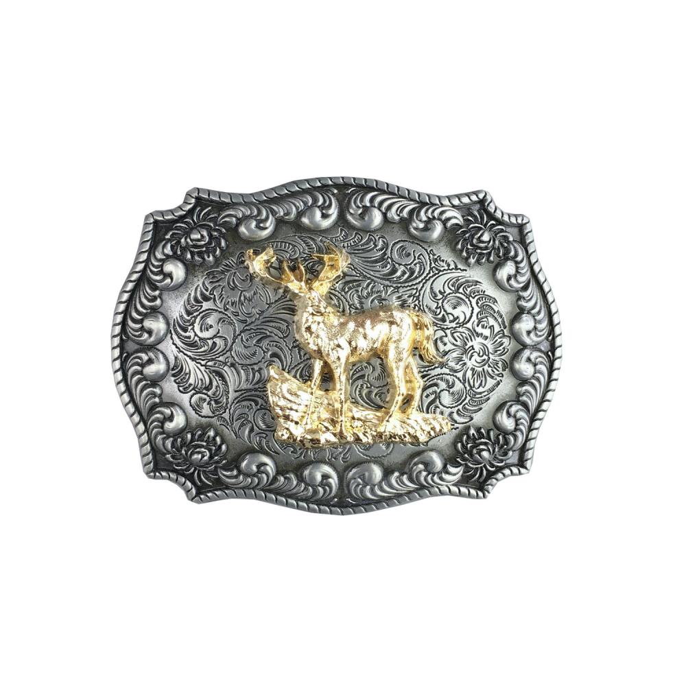 Western Cowboy Rodeo Deer Double Color Belt Buckle