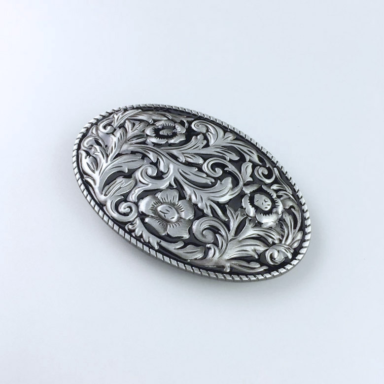 Vintage Black Enamel Cowboy Cowgirl Flower Oval Western Belt Buckle Gurtelschnalle Boucle de ceinture