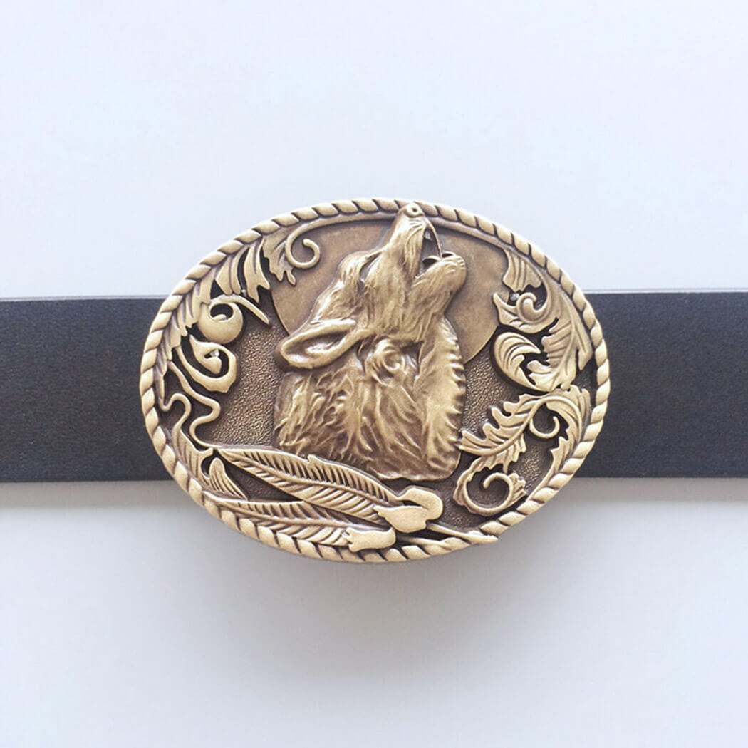 Antique Bronze Plated Howling Wolf Western Metal Oval Belt Buckle also Stock in the US BUCKLE-WT013AB