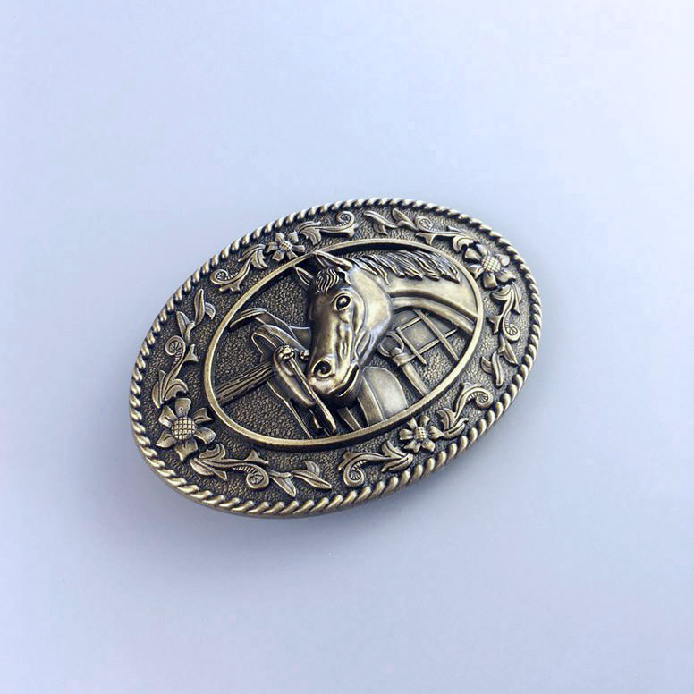 New Vintage Bronze Plated Horse Head Saddle Western Oval Belt Buckle Gurtelschnalle Boucle de ceinture BUCKLE-WT089AB