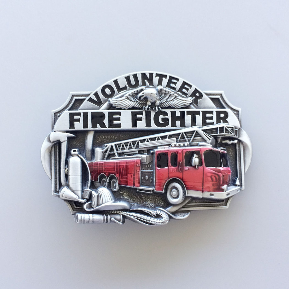 Vintage Style Fire Truck FireFighter Enamel Belt Buckle BUCKLE-WT007