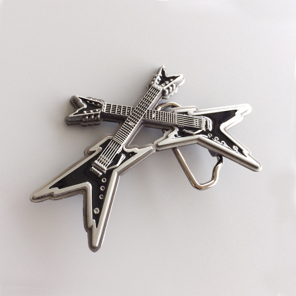 Vintage Black Enamel Cross Electric Guitar Belt Buckle Gurtelschnalle Boucle de ceinture