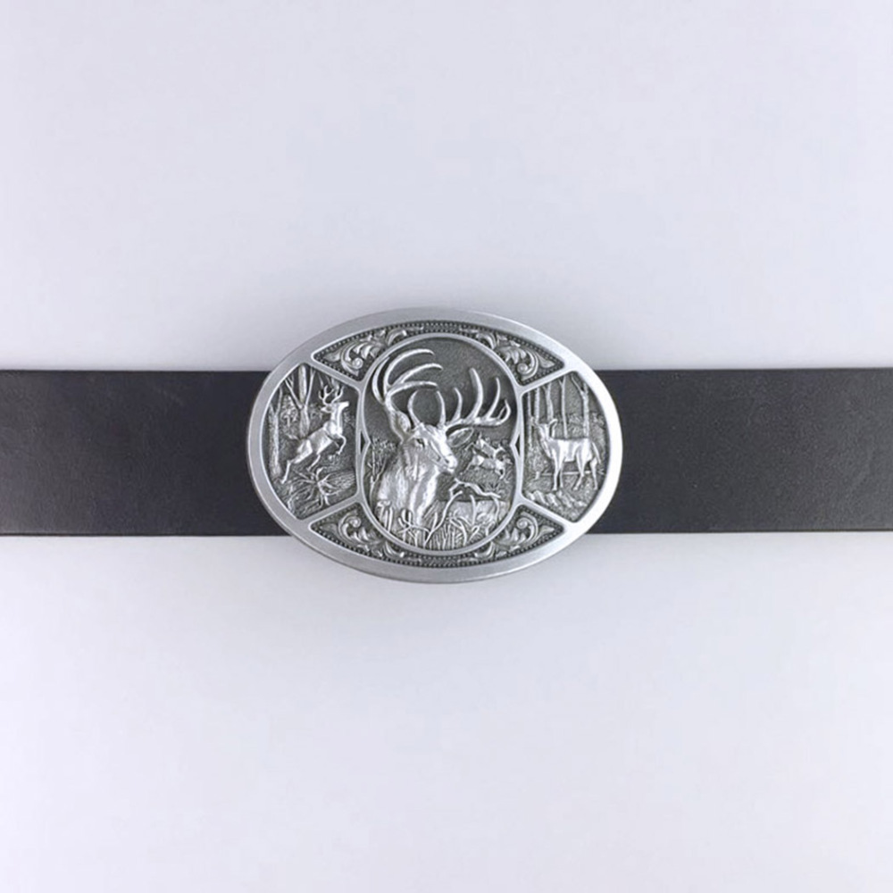 Antique Brushed Silver Western Deer Wildlife Oval Belt Buckle BUCKLE-WT151AS