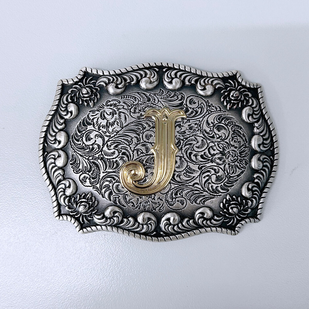 Vintage Silver With Gold Plated A - Z Initial Letter Western Cowboy Cowgirl Belt Buckle BUCKLE-LE010VSG