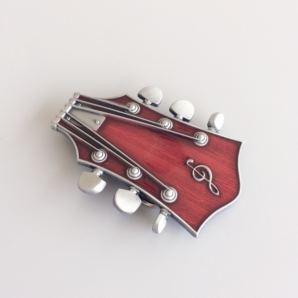 Vintage Red Enamel Guitar Music Belt Buckle Gurtelschnalle Boucle de ceinture