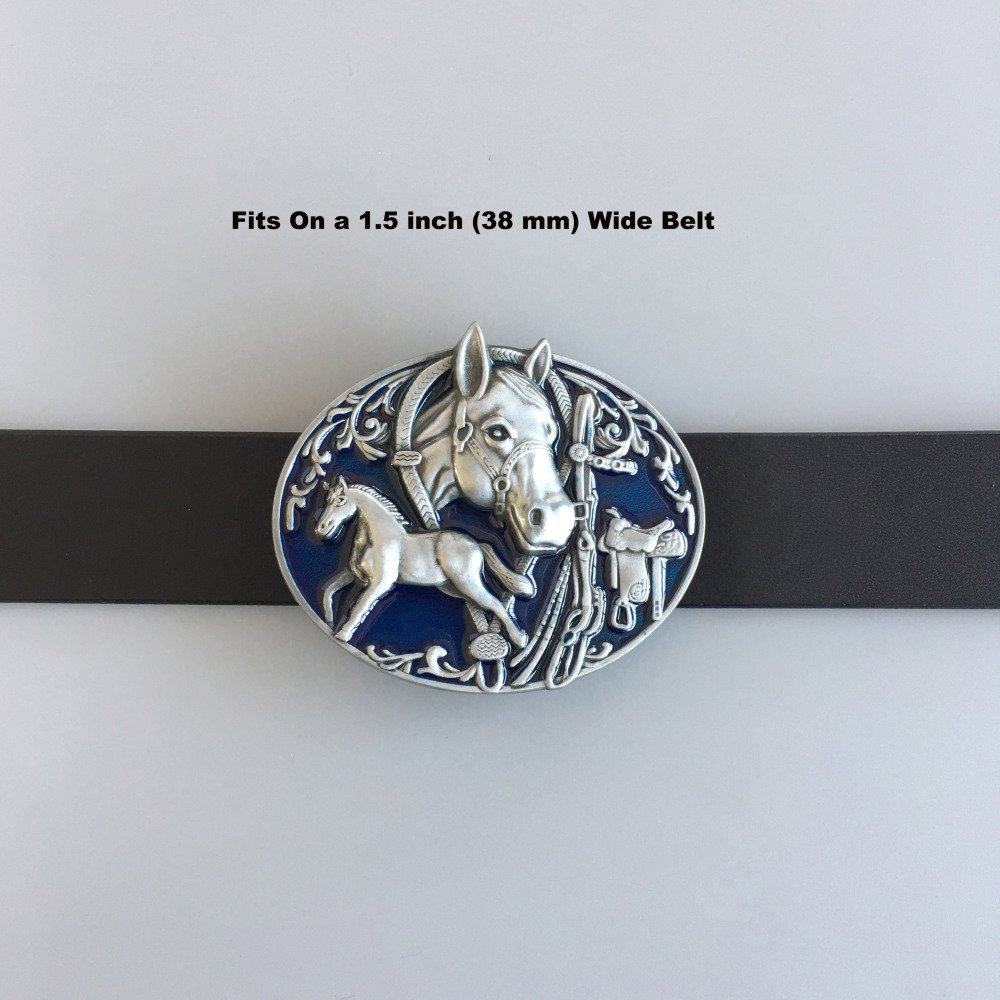 Vintage Style Horses Rodeo Cowboy Oval Belt Buckle